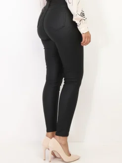 Outlet La Modeuse Pantalon slim à zips métalliques Noir