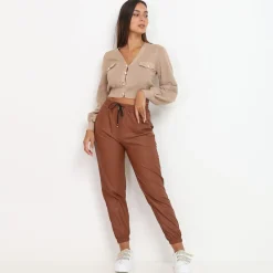 Best La Modeuse Pantalon style jogger en simili mat Camel