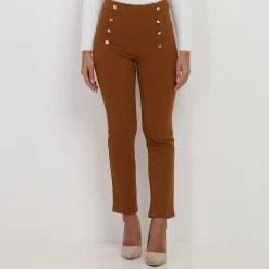 Outlet La Modeuse Pantalon taille haute à boutons Camel