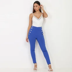 Sale La Modeuse Pantalon taille haute à boutons officier Bleu