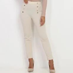 Hot La Modeuse Pantalon taille haute à boutons Beige
