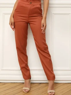Online La Modeuse Pantalon taille haute à coupe cigarette Terracotta