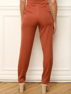 Online La Modeuse Pantalon taille haute à coupe cigarette Terracotta