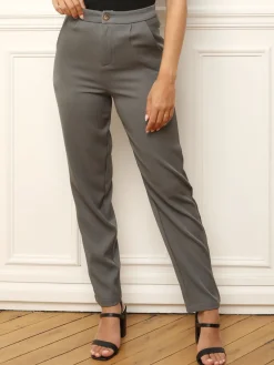 La Modeuse Pantalon taille haute à coupe cigarette Gris