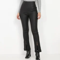 Sale La Modeuse Pantalon taille haute enduit à fentes Noir