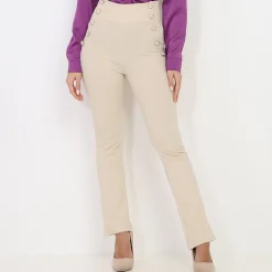 Sale La Modeuse Pantalon taille haute style officier Beige