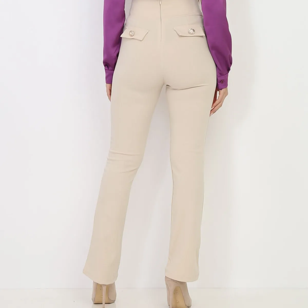 Sale La Modeuse Pantalon taille haute style officier Beige