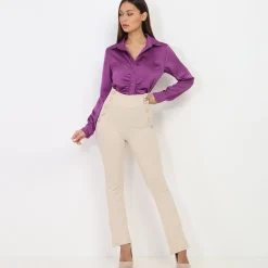 Sale La Modeuse Pantalon taille haute style officier Beige