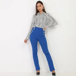 La Modeuse Pantalon taille haute style officier Bleu