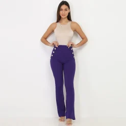 Best La Modeuse Pantalon taille haute style officier Violet