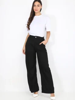 Hot La Modeuse Pantalon taille haute évasé Noir
