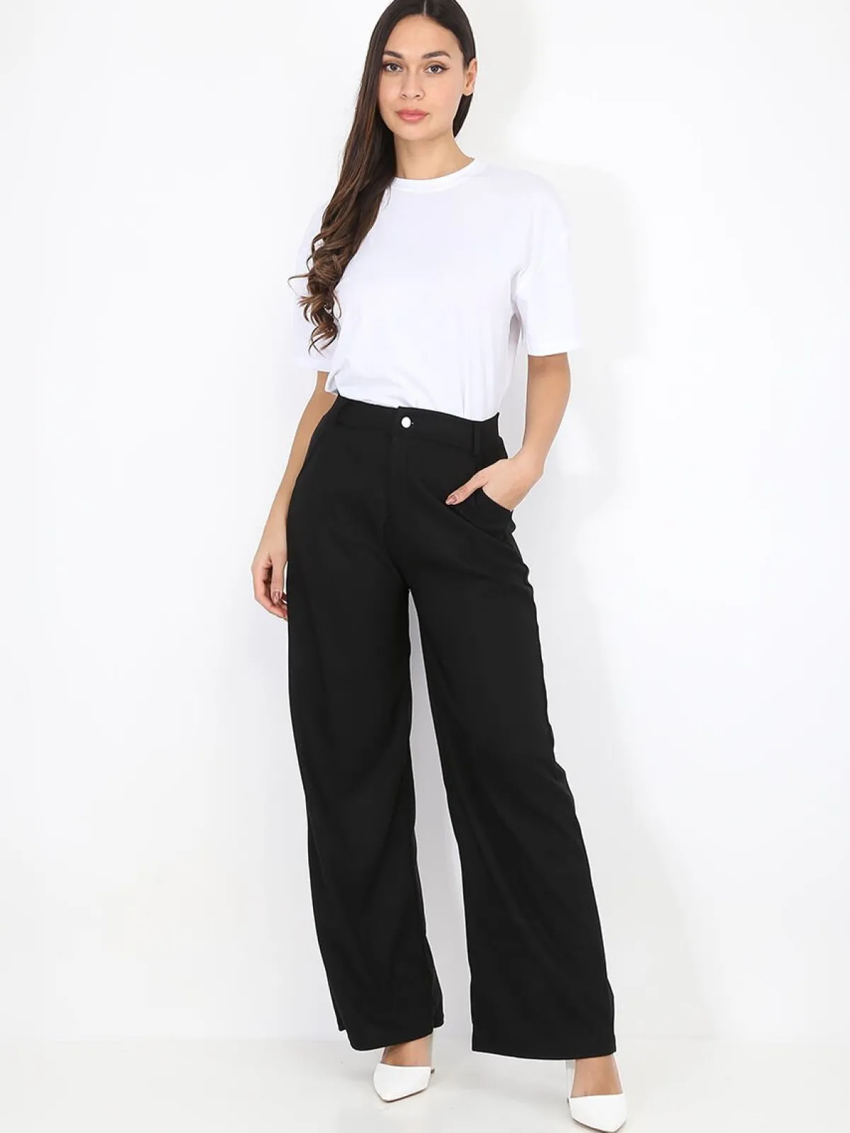 Hot La Modeuse Pantalon taille haute évasé Noir