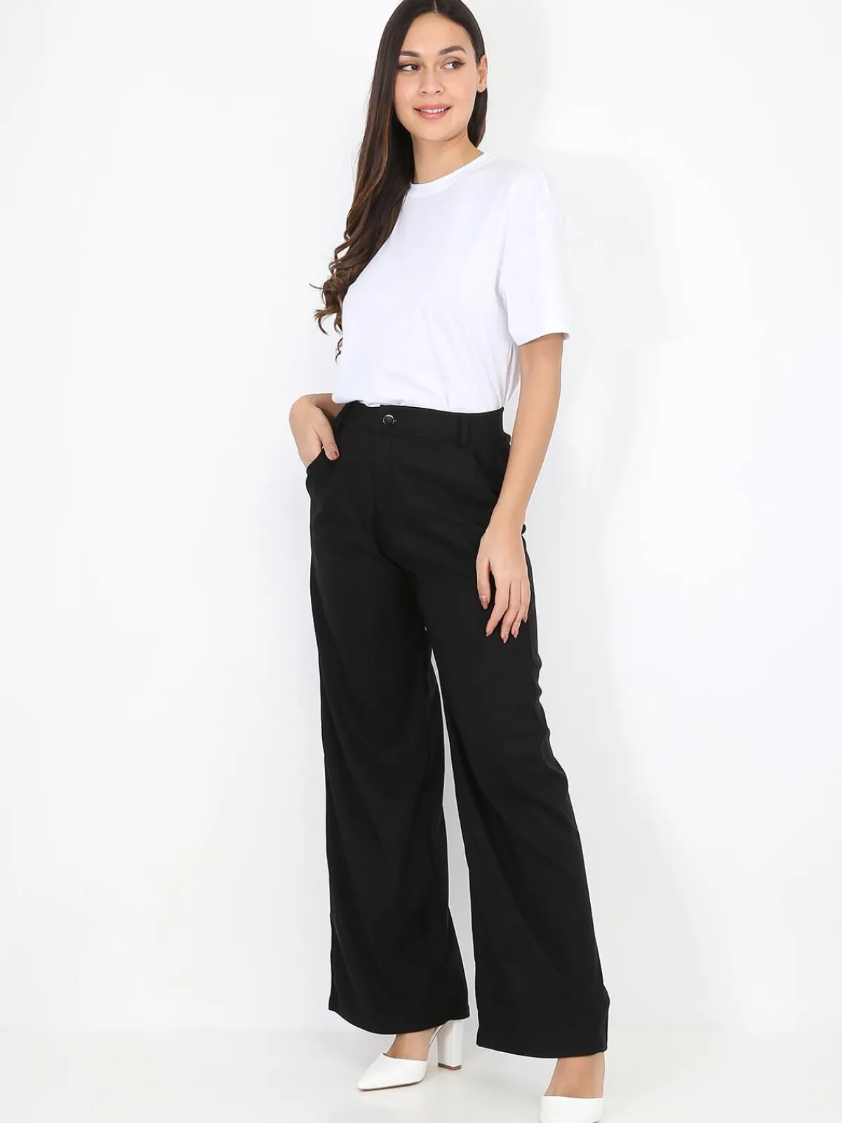Hot La Modeuse Pantalon taille haute évasé Noir