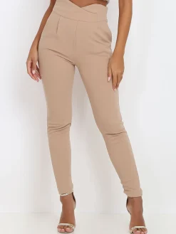 Best La Modeuse Pantalon uni taille haute Taupe