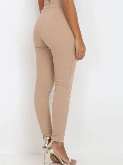 Best La Modeuse Pantalon uni taille haute Taupe