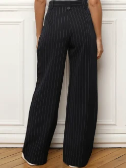 Discount La Modeuse Pantalon évasé à imprimé rayures BleuMarine