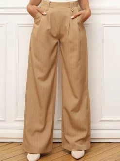 Online La Modeuse Pantalon évasé à imprimé rayures Beige