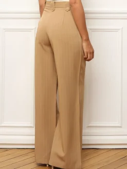 Online La Modeuse Pantalon évasé à imprimé rayures Beige