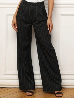 Outlet La Modeuse Pantalon évasé à imprimé rayures Noir