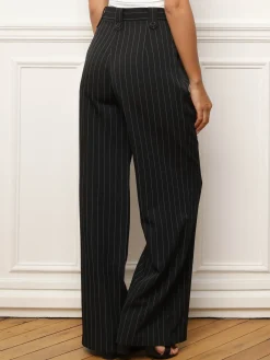 Outlet La Modeuse Pantalon évasé à imprimé rayures Noir