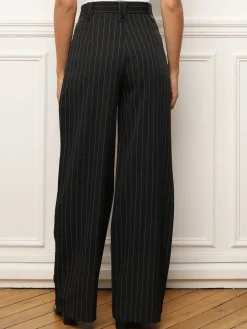 Outlet La Modeuse Pantalon évasé à imprimé rayures Noir