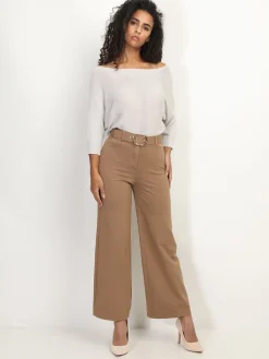 Best La Modeuse Pantalon évasé avec ceinture Camel