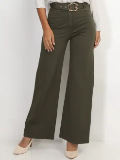 Sale La Modeuse Pantalon évasé avec ceinture Kaki