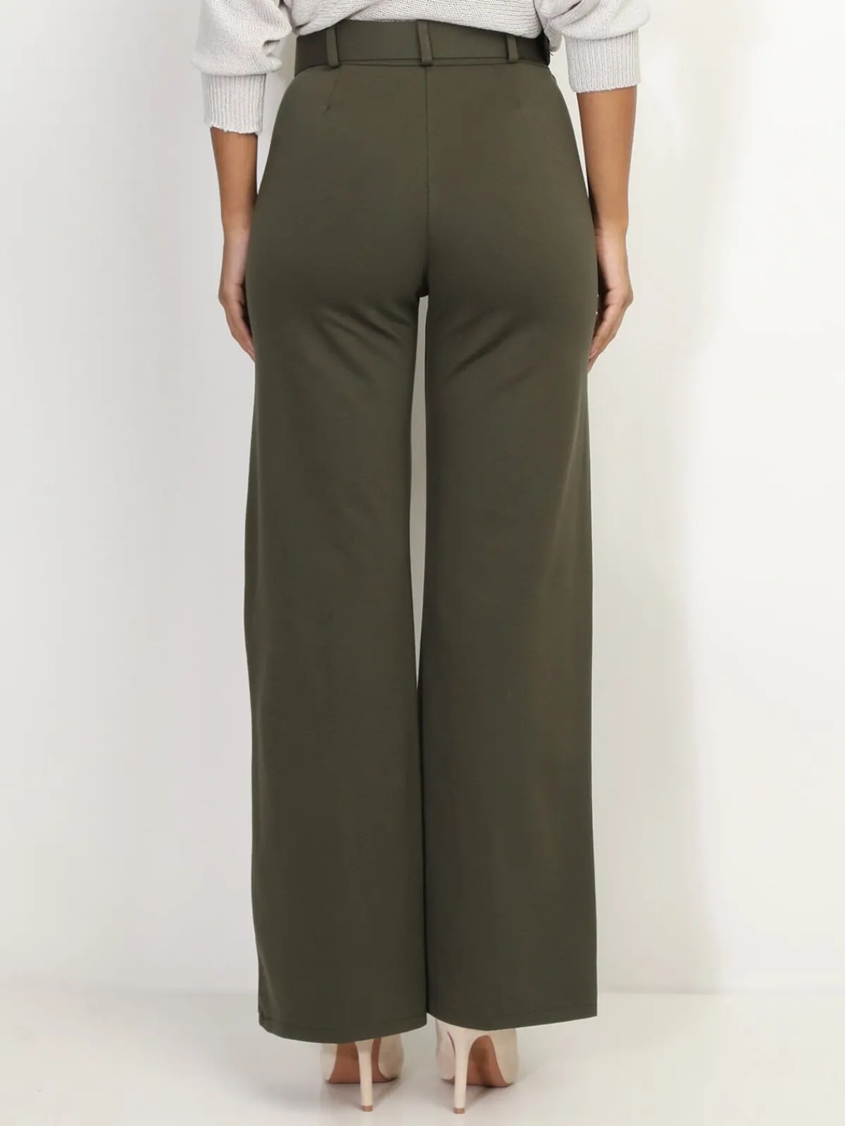 Sale La Modeuse Pantalon évasé avec ceinture Kaki