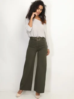 Sale La Modeuse Pantalon évasé avec ceinture Kaki