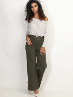 Sale La Modeuse Pantalon évasé avec ceinture Kaki