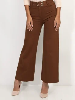 Outlet La Modeuse Pantalon évasé avec ceinture Marron