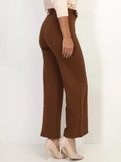 Outlet La Modeuse Pantalon évasé avec ceinture Marron