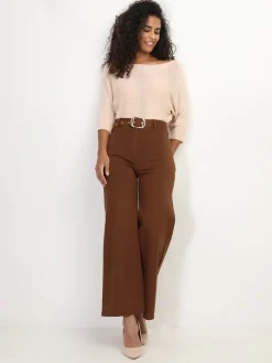 Outlet La Modeuse Pantalon évasé avec ceinture Marron