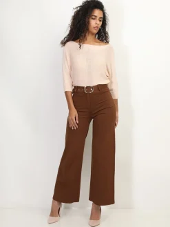 Outlet La Modeuse Pantalon évasé avec ceinture Marron