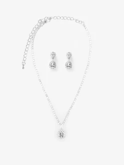 Sale La Modeuse Parure collier et boucles à strass et pendentif goutte Argenté