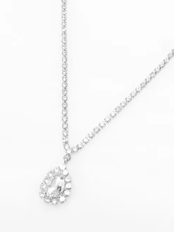 Sale La Modeuse Parure collier et boucles à strass et pendentif goutte Argenté