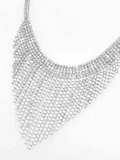Clearance La Modeuse Parure collier et boucles à franges strassées Argenté