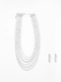 New La Modeuse Parure collier multi-rangs et boucles en strass Argenté