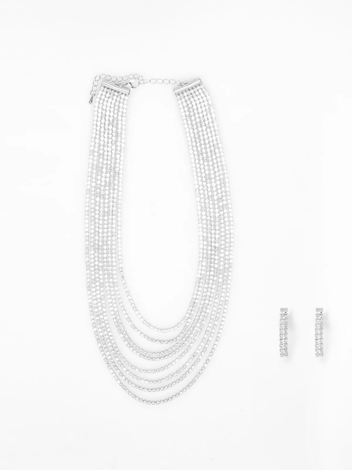 New La Modeuse Parure collier multi-rangs et boucles en strass Argenté
