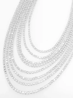New La Modeuse Parure collier multi-rangs et boucles en strass Argenté