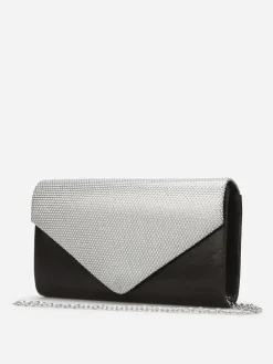 La Modeuse Pochette enveloppe satinée à strass Noir