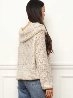 Outlet La Modeuse Pull à col bardot et fils pailletés Beige