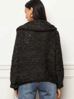 Discount La Modeuse Pull à col bardot et fils pailletés Noir