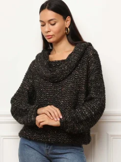 Discount La Modeuse Pull à col bardot et fils pailletés Noir