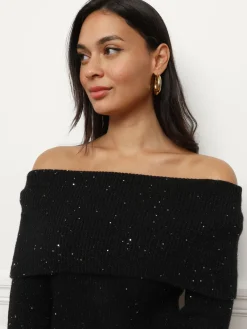 Sale La Modeuse Pull à col bardot et sequins Noir