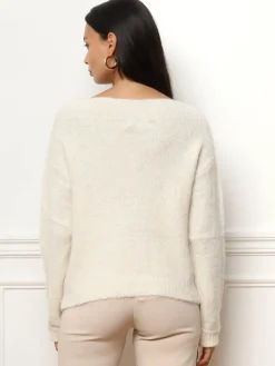 Best La Modeuse Pull à col bateau et fleurs brodées Beige