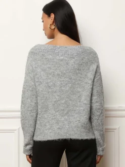 Clearance La Modeuse Pull à col bateau et fleurs brodées Grisclair