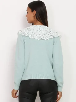 Sale La Modeuse Pull à col claudine XL en dentelle Vertclair