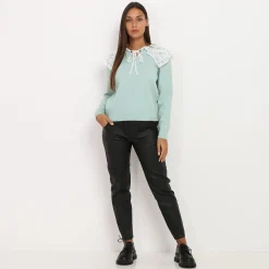 Sale La Modeuse Pull à col claudine XL en dentelle Vertclair