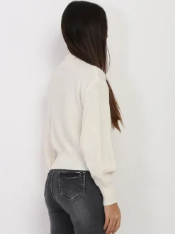 Hot La Modeuse Pull à col montant et manches bouffantes Beige